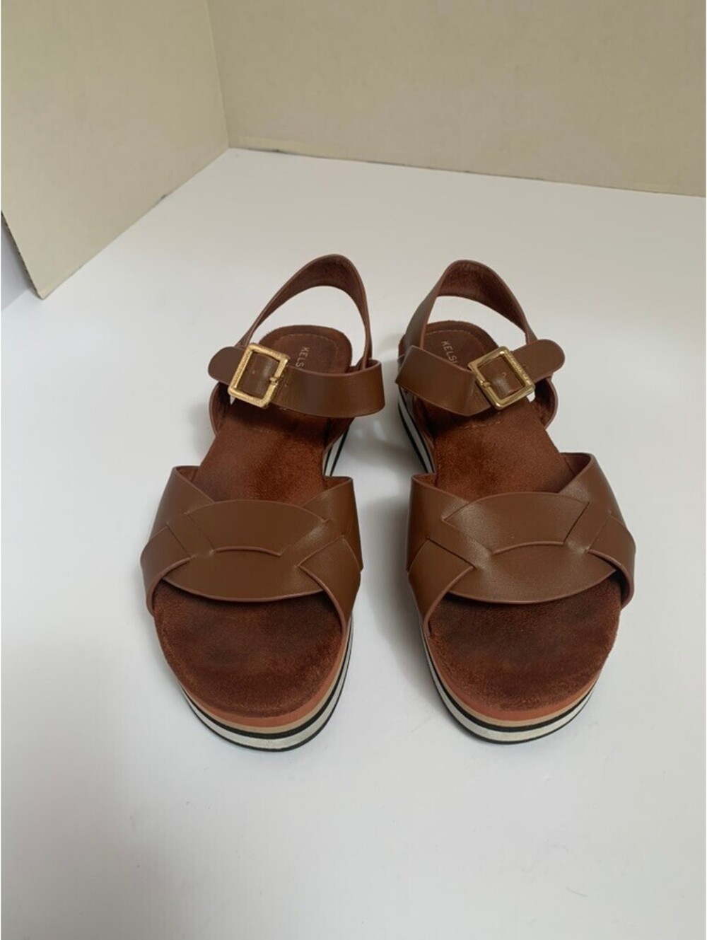 Kelsi Dagger Brooklyn Brown Platform Sandals Striped Flatform Approx Size 8